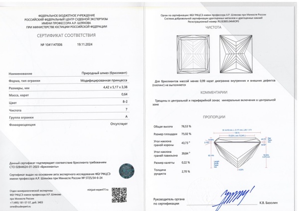 Бриллиант принцесса 0,640 карат