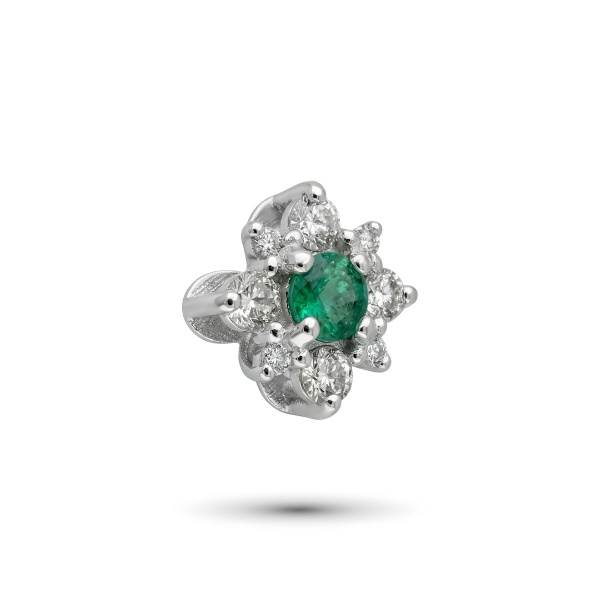 Подвеска из белого золота с изумрудпо и бриллиантами