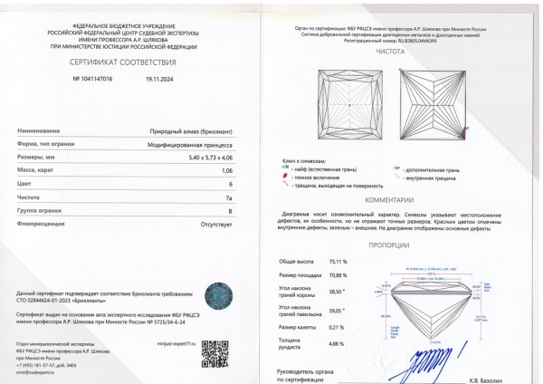 Бриллиант принцесса 1,060 карат