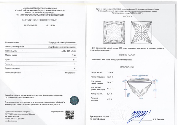 Бриллиант принцесса 0,540 карат