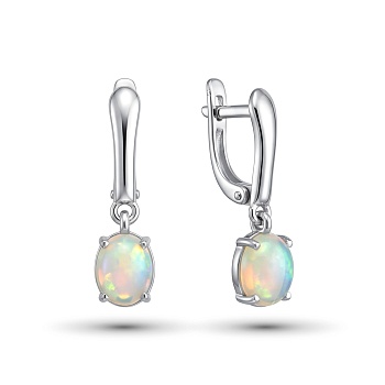 Серьги из родированного золота с опалом