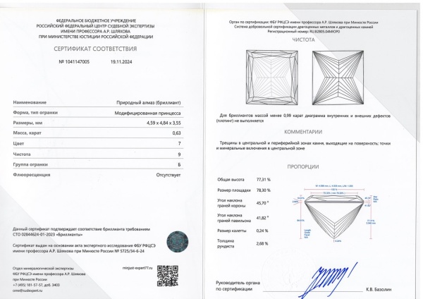 Бриллиант принцесса 0,630 карат