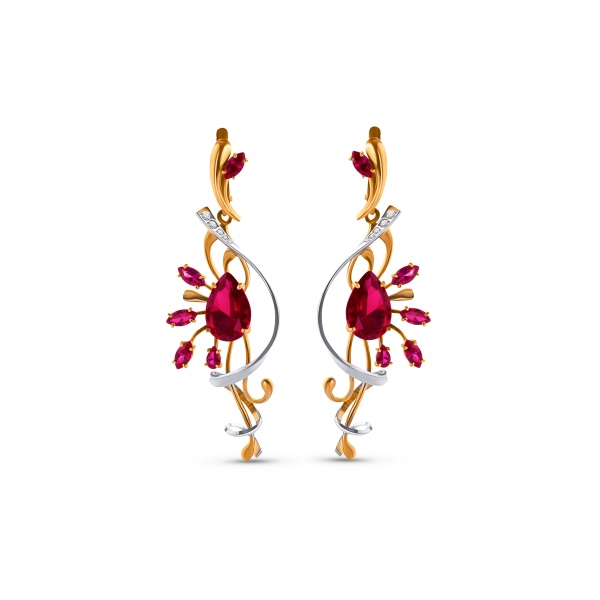 Серьги из комбинированного золота с корундом и бриллиантами