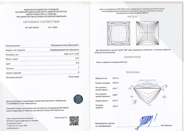 Бриллиант принцесса 0,770 карат