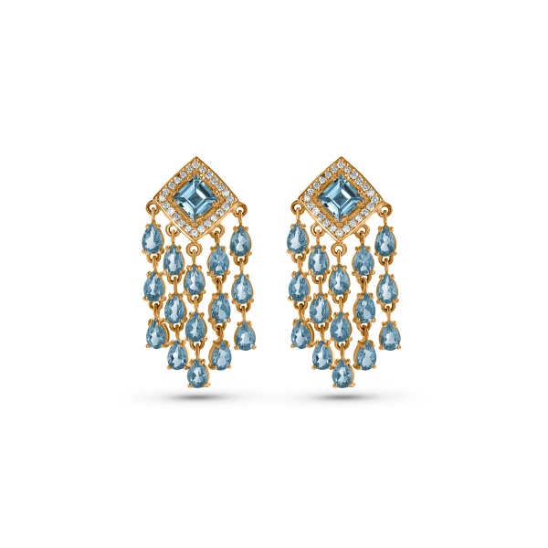 Серьги из желтого золота с топазом и бриллиантами