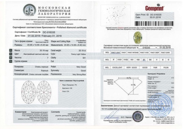 Бриллиант овал 20,19 карат