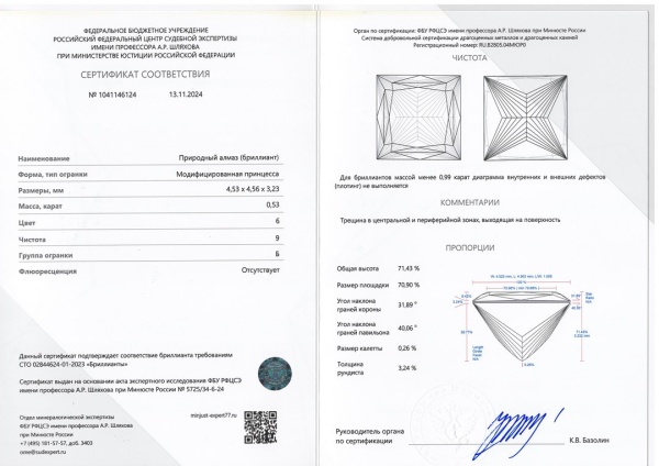 Бриллиант принцесса 0,530 карат