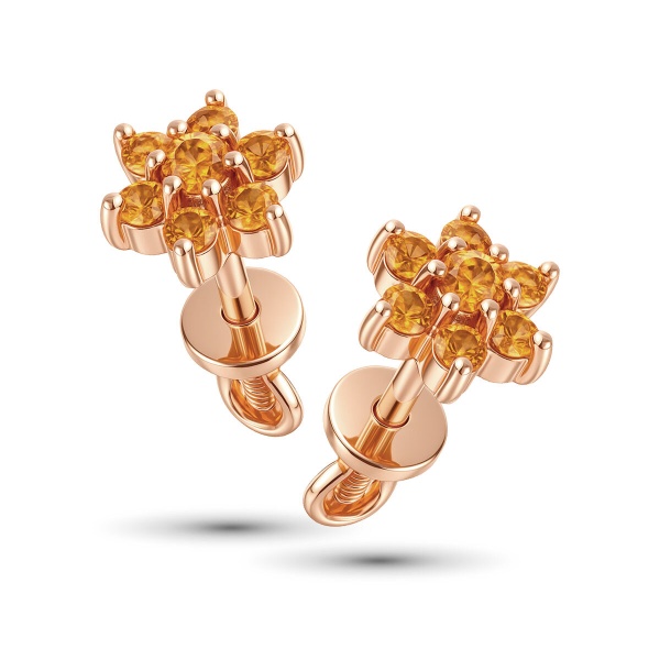 Серьги из красного золота с цитрином