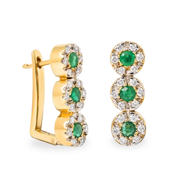 Серьги из комбинированного золота с изумрудпт и бриллиантами