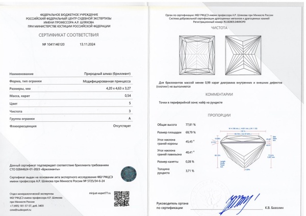 Бриллиант принцесса 0,540 карат