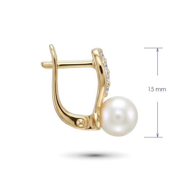 Серьги из желтого золота с жемчугом и бриллиантами