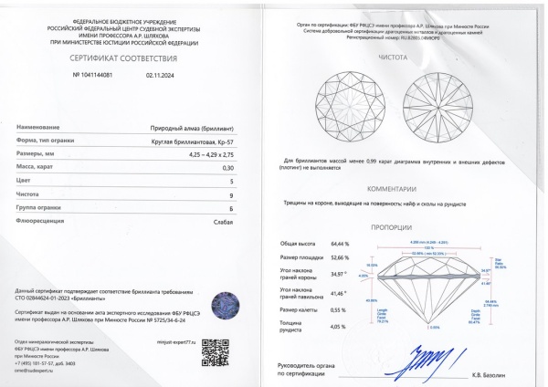 Бриллиант круглый 0,300 карат