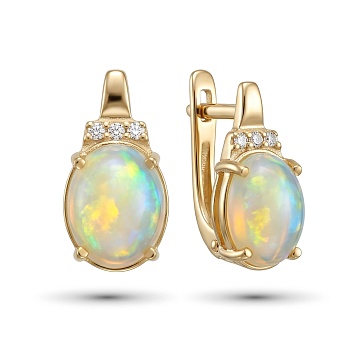 Серьги из желтого золота с опалом и бриллиантами