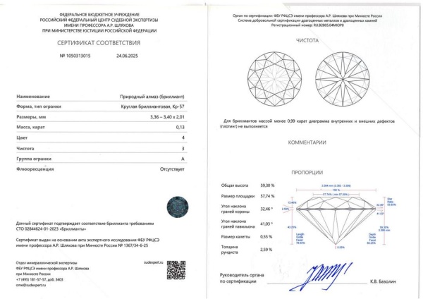 Бриллиант круглый 0,130 карат