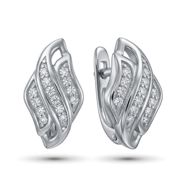 Серьги из родированного золота с бриллиантами