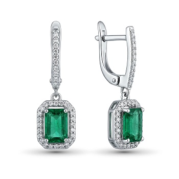 Серьги из родированного золота с изумрудами и бриллиантами