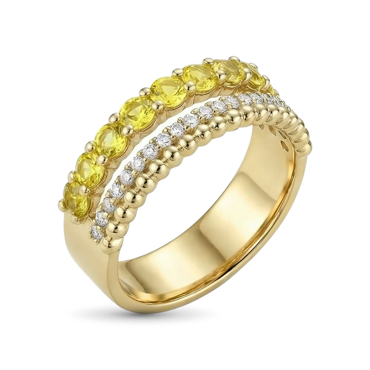 Кольцо из желтого золота с сапфирв и бриллиантами