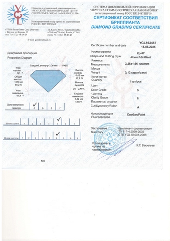 Бриллиант круглый 0,120 карат