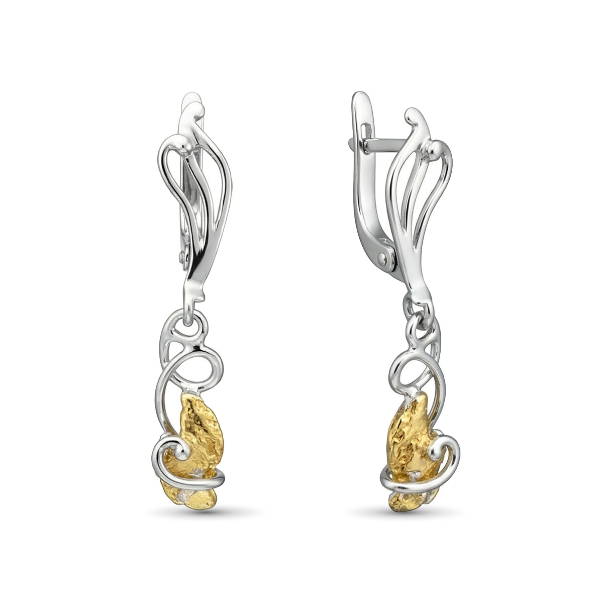 Серьги из белого золота с самородком