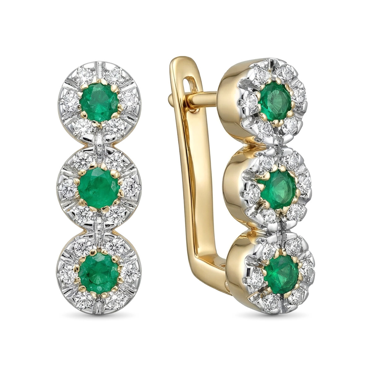 Серьги из комбинированного золота с изумрудами и бриллиантами