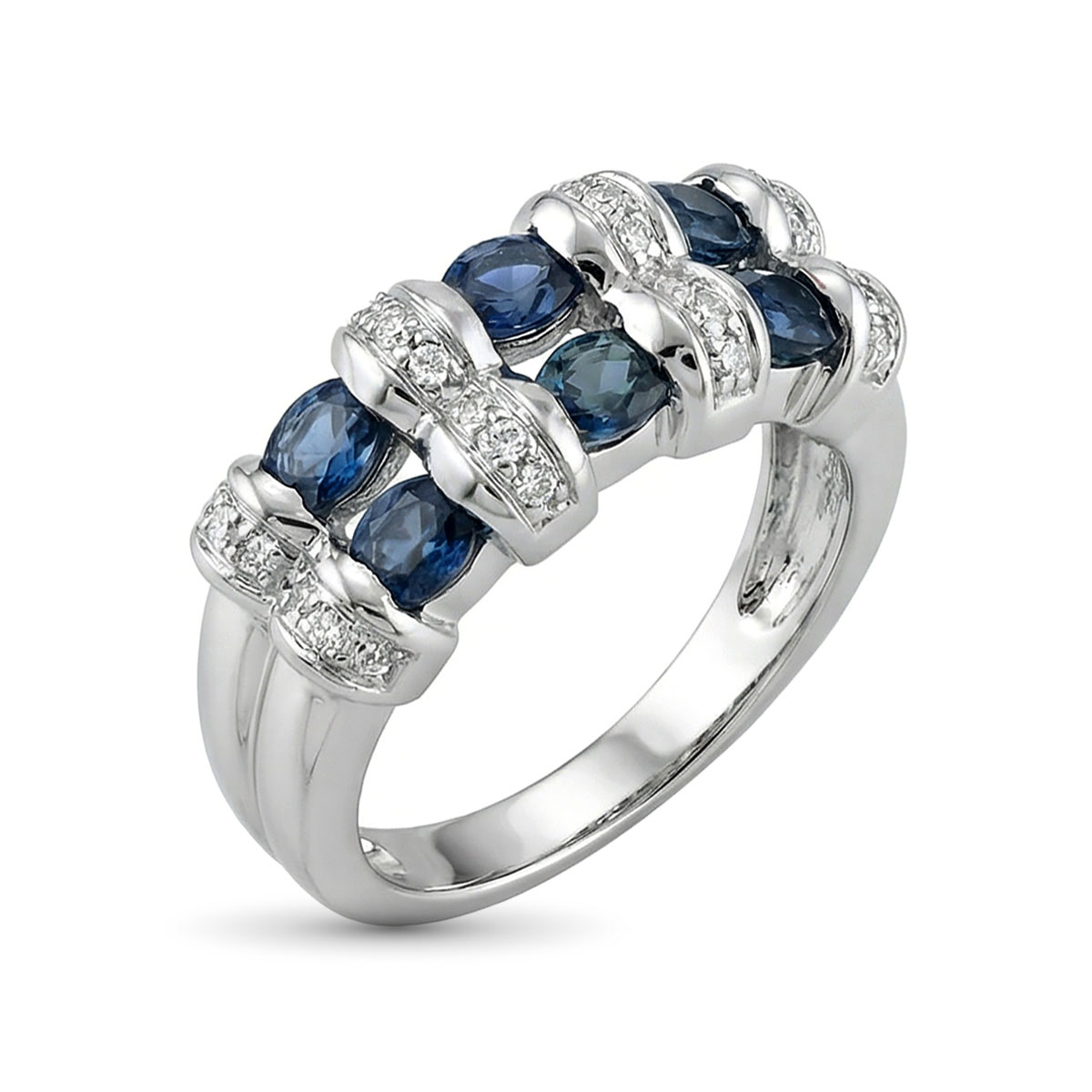 Кольцо из белого золота с сапфирами и бриллиантами