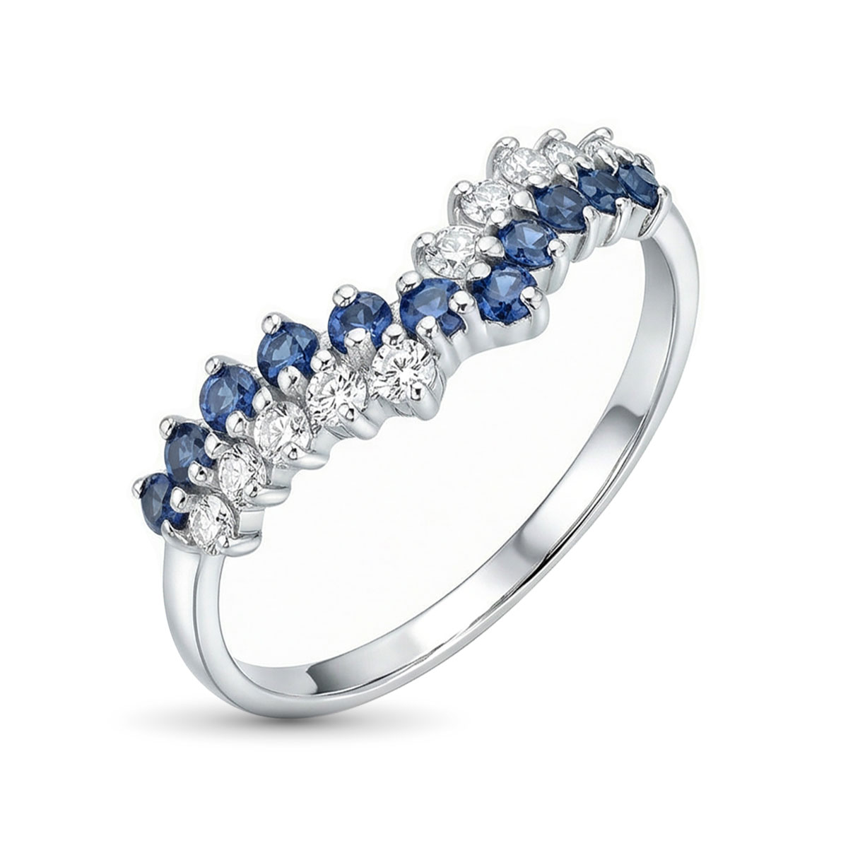Кольцо из белого золота с сапфирами и бриллиантами