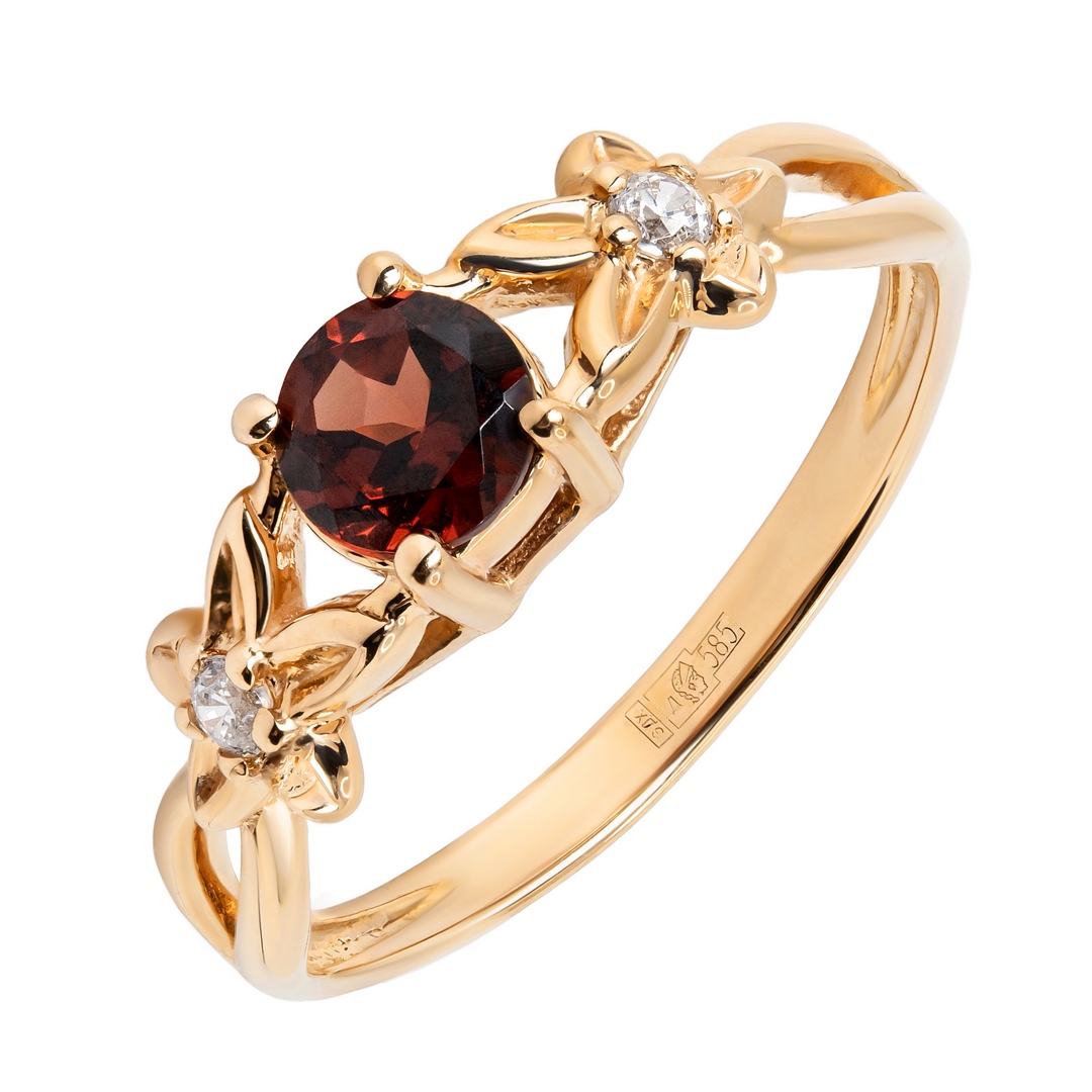 Кольцо из красного золота с фианитом и гранатом