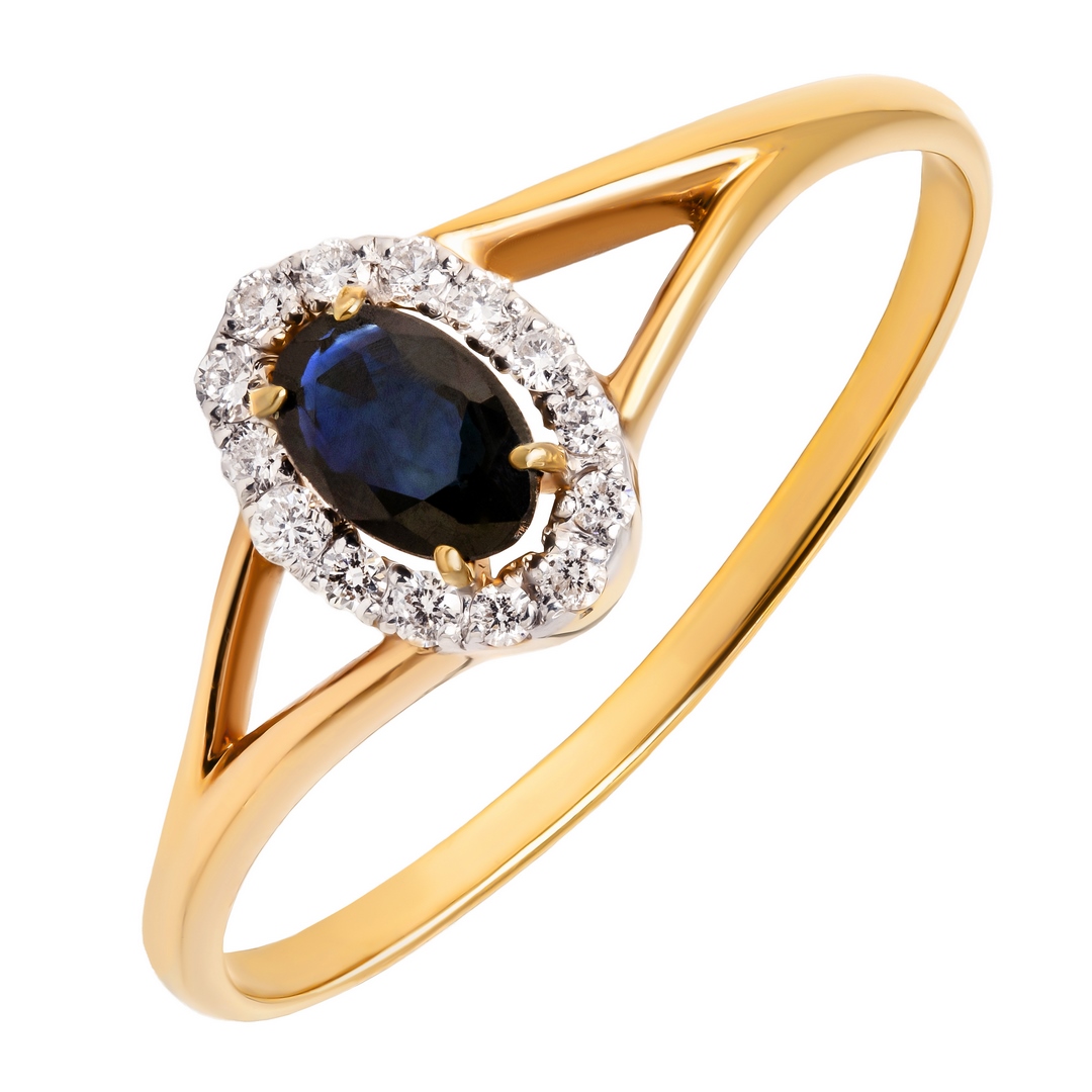 Кольцо из красного золота с сапфиром и бриллиантами