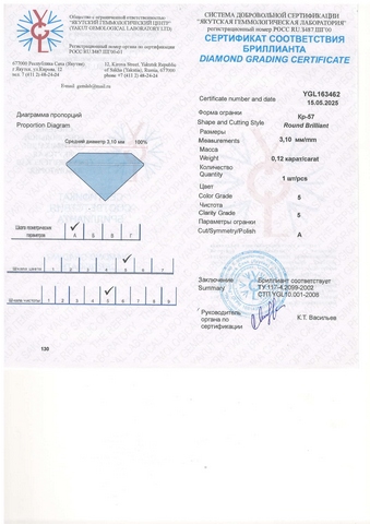 Бриллиант круглый 0,120 карат