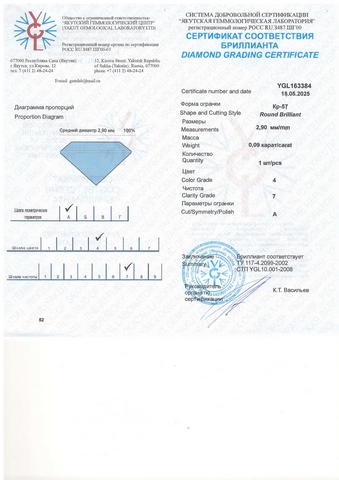Бриллиант круглый 0,090 карат