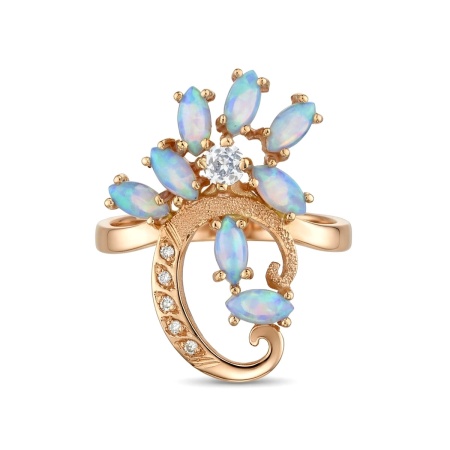 Кольцо из красного золота с опалом, топазом, бриллиантами