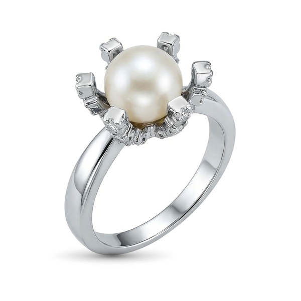 Кольцо из белого золота с жемчугом и бриллиантами