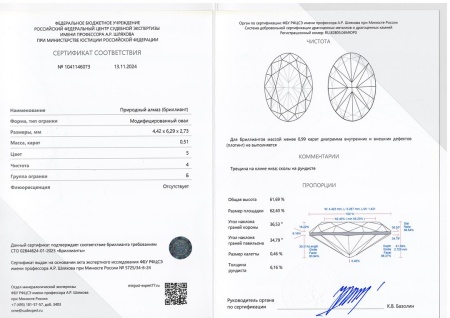 Бриллиант овал 0,510 карат