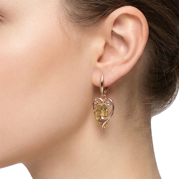 Серьги из красного золото с самородком