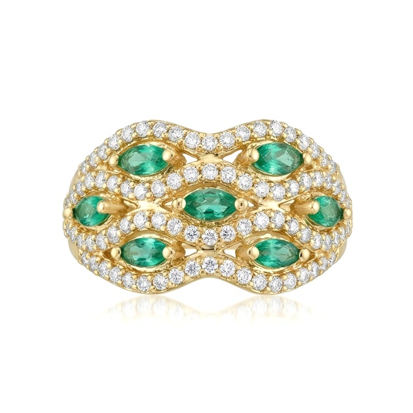 Кольцо из желтого золота с изумрудами и бриллиантами
