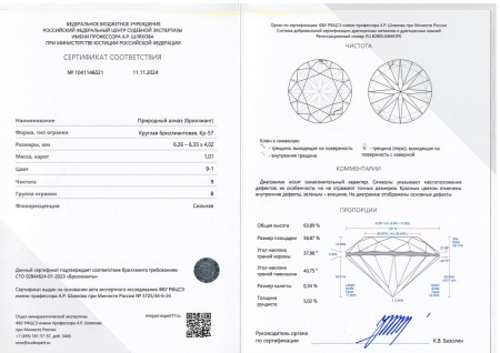 Бриллиант круглый 1,010 карат