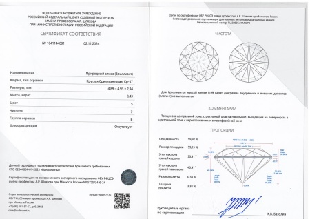 Бриллиант круглый 0,430 карат