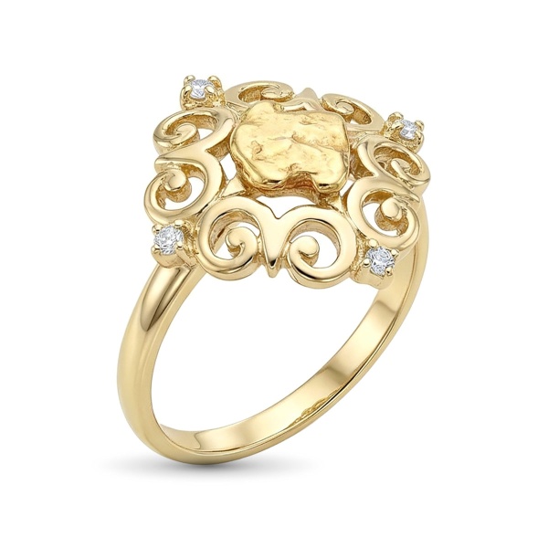 Кольцо из желтого золота с самородком и бриллиантами