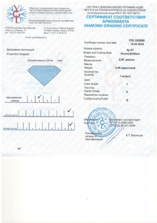 Бриллиант круглый 0,090 карат