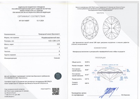 Бриллиант овал 0,500 карат