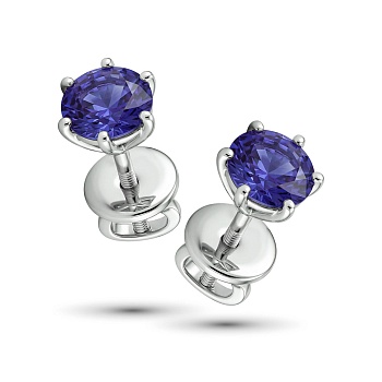Серьги из родированного золота с танзанит