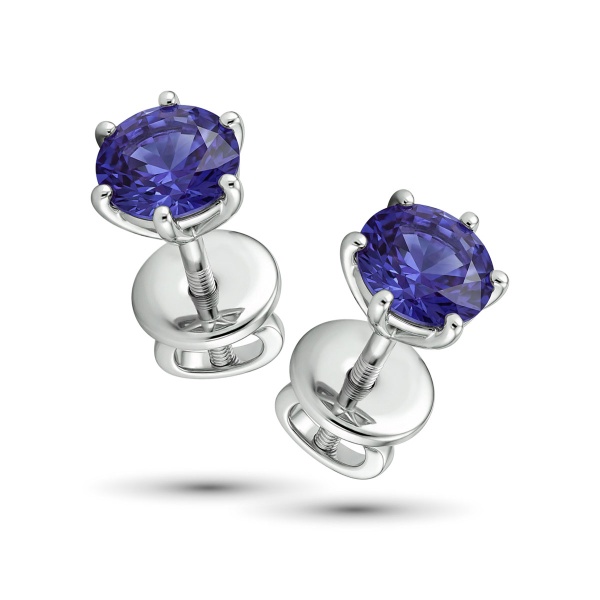 Серьги из родированного золота с танзанит