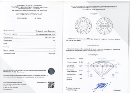 Бриллиант круглый 0,510 карат