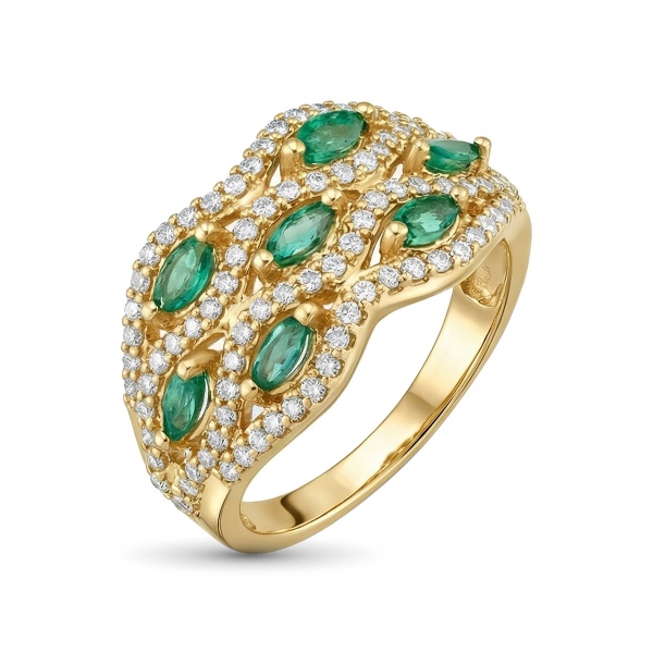 Кольцо из желтого золота с изумрудами и бриллиантами
