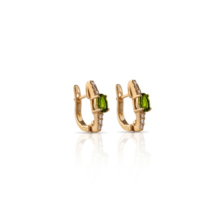 Серьги из желтого золота с хромдиопсидом и бриллиантами