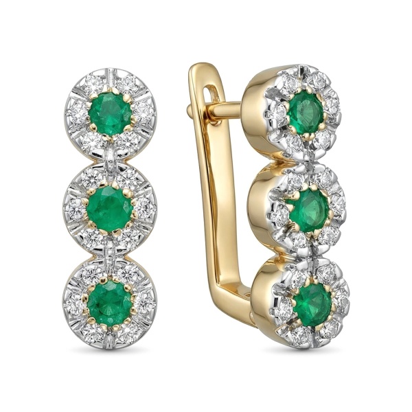 Серьги из комбинированного золота с изумрудами и бриллиантами