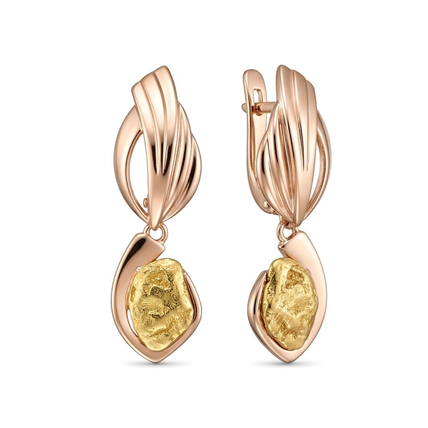 Серьги из красного золото с самородком