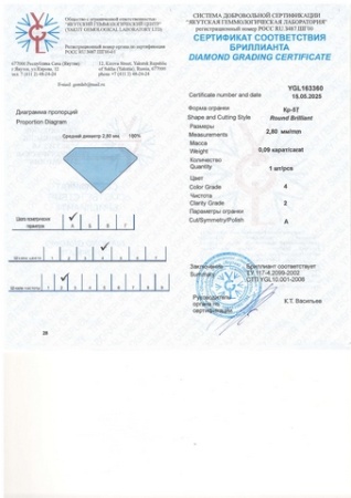Бриллиант круглый 0,090 карат