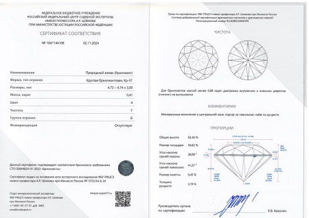 Бриллиант круглый 0,410 карат