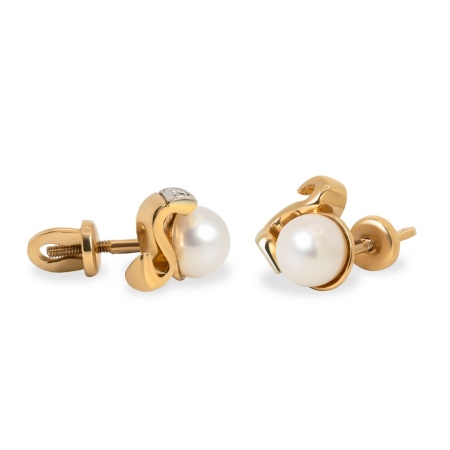 Серьги из комбинированного золота с жемчугом и бриллиантами